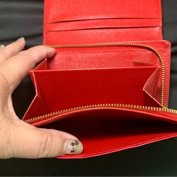 Preloved Rare Louis Vuitton Red Epi Porte Monnaie Billets Tresor Bifold Wallet - Picture 7 of 12